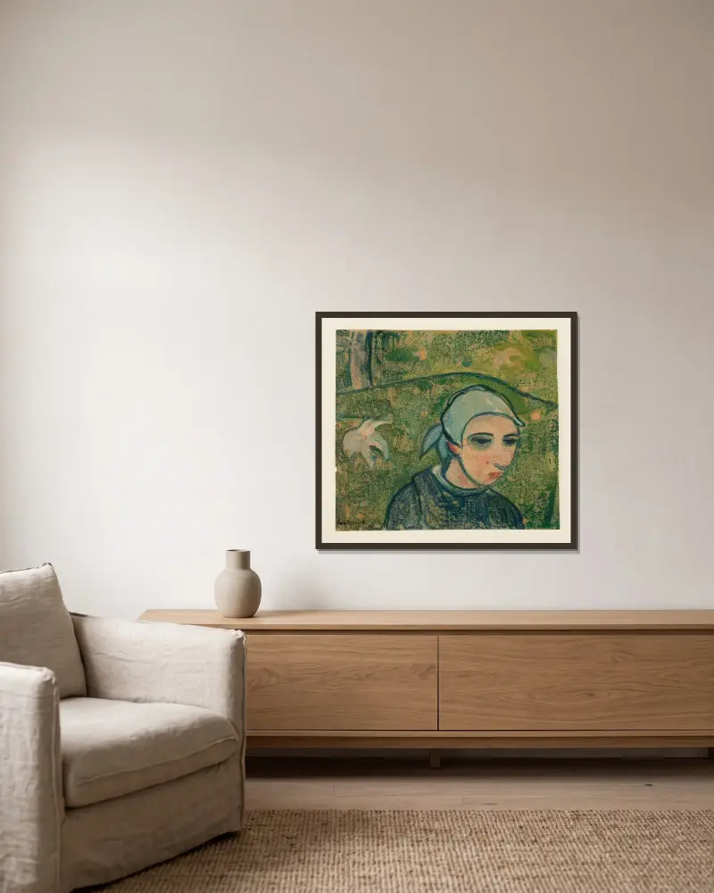 Huvud av ung bretonska av Emile Bernard inramad på en vägg