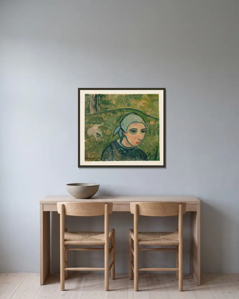 Huvud av ung bretonska av Emile Bernard inramad på en vägg