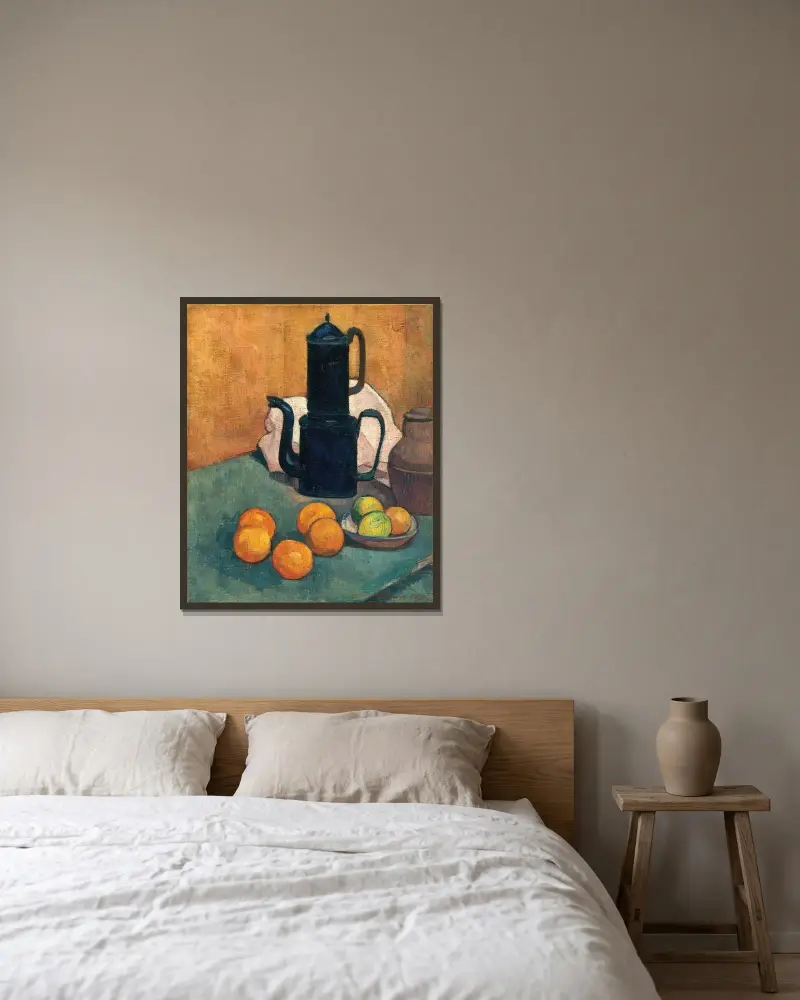 Den blå kaffekannan av Emile Bernard inramad på en vägg
