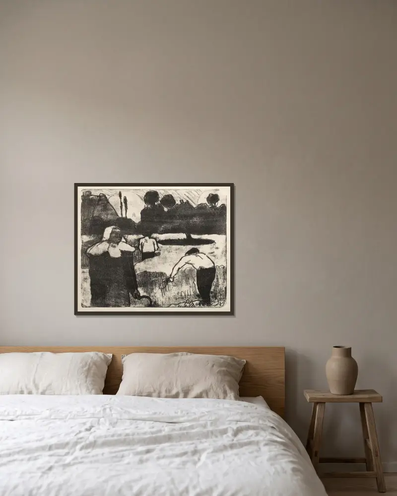 Skördetiden av Emile Bernard inramad på en vägg