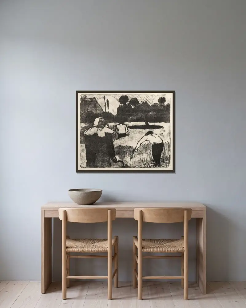 Skördetiden av Emile Bernard inramad på en vägg