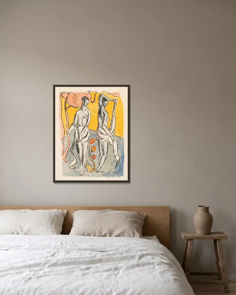 Nymferna av Emile Bernard inramad på en vägg