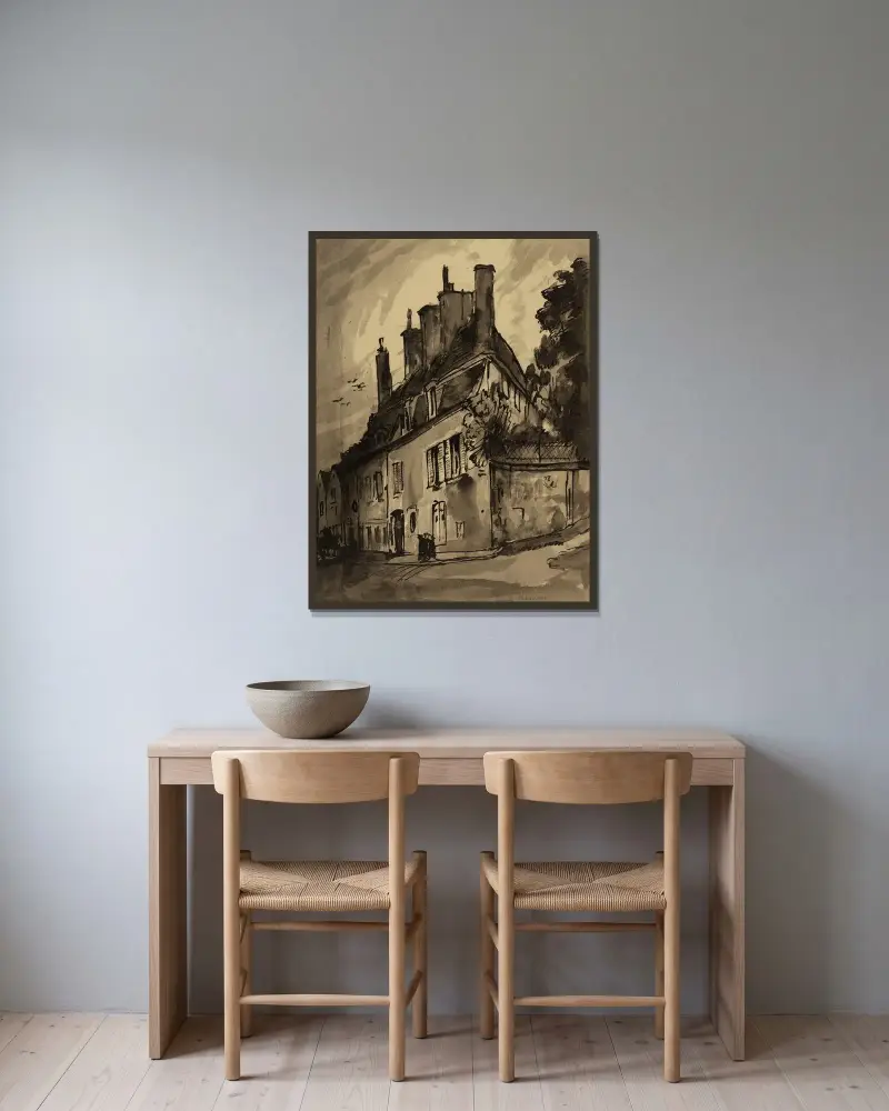 Bygata av Emile Bernard inramad på en vägg