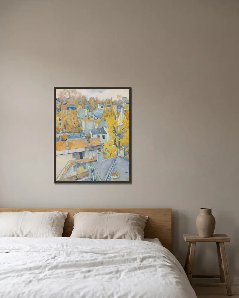 Utsikt över taken av Emile Bernard inramad på en vägg