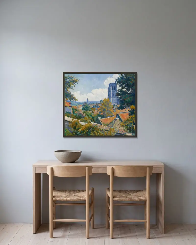 Utsikt över Tonnerre med Notre-Dame-kyrkan av Emile Bernard inramad på en vägg
