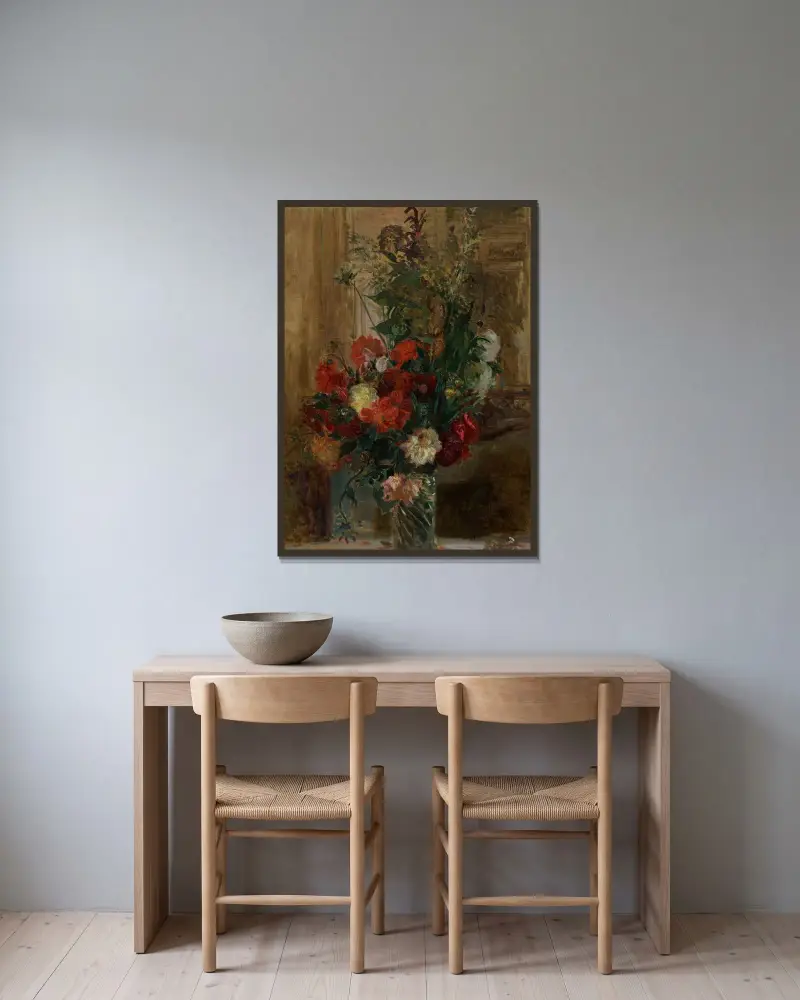 Blomsterbukett av Jacques-Émile Blanche inramad på en vägg
