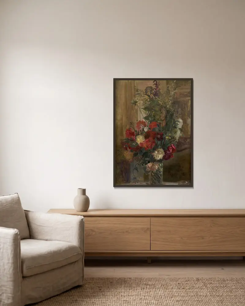 Blomsterbukett av Jacques-Émile Blanche inramad på en vägg
