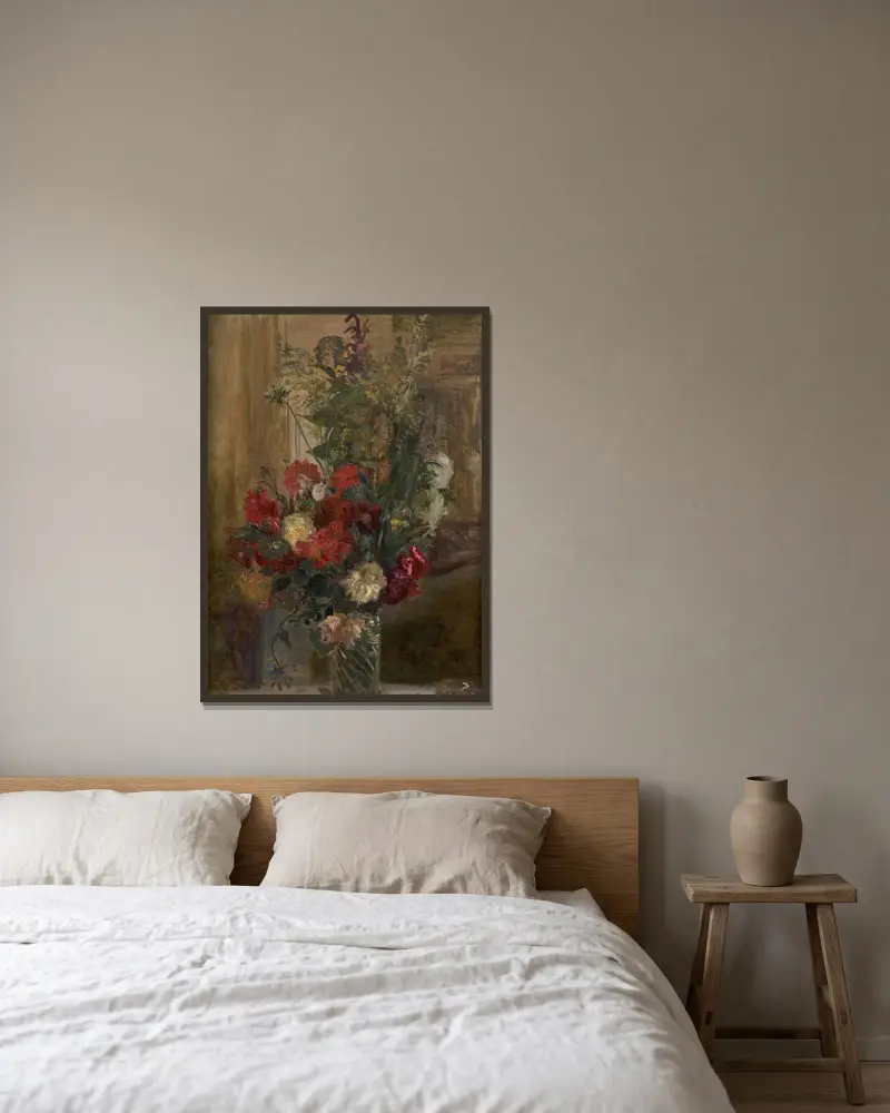 Blomsterbukett av Jacques-Émile Blanche inramad på en vägg