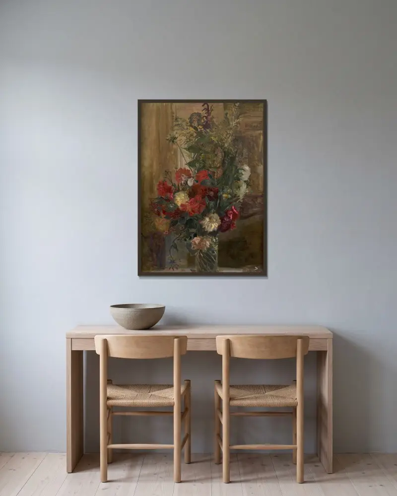 Blomsterbukett av Jacques-Émile Blanche inramad på en vägg