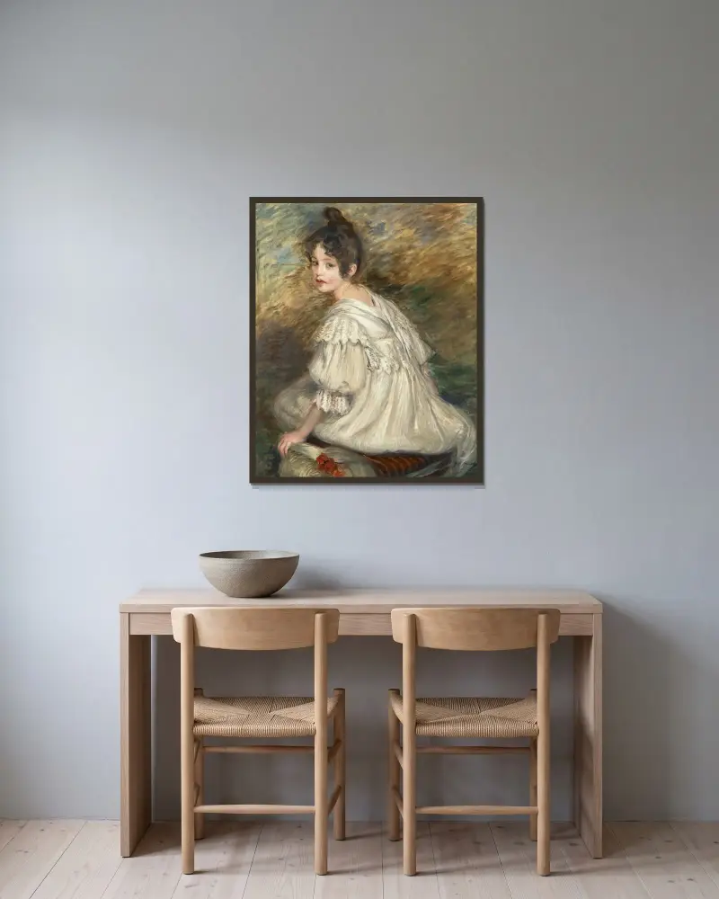 Flicka i vit klänning av Jacques-Émile Blanche inramad på en vägg