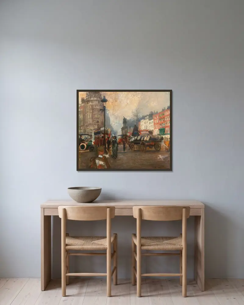 Knightsbridge sett från Sloane Street, december 1913 av Jacques-Émile Blanche inramad på en vägg