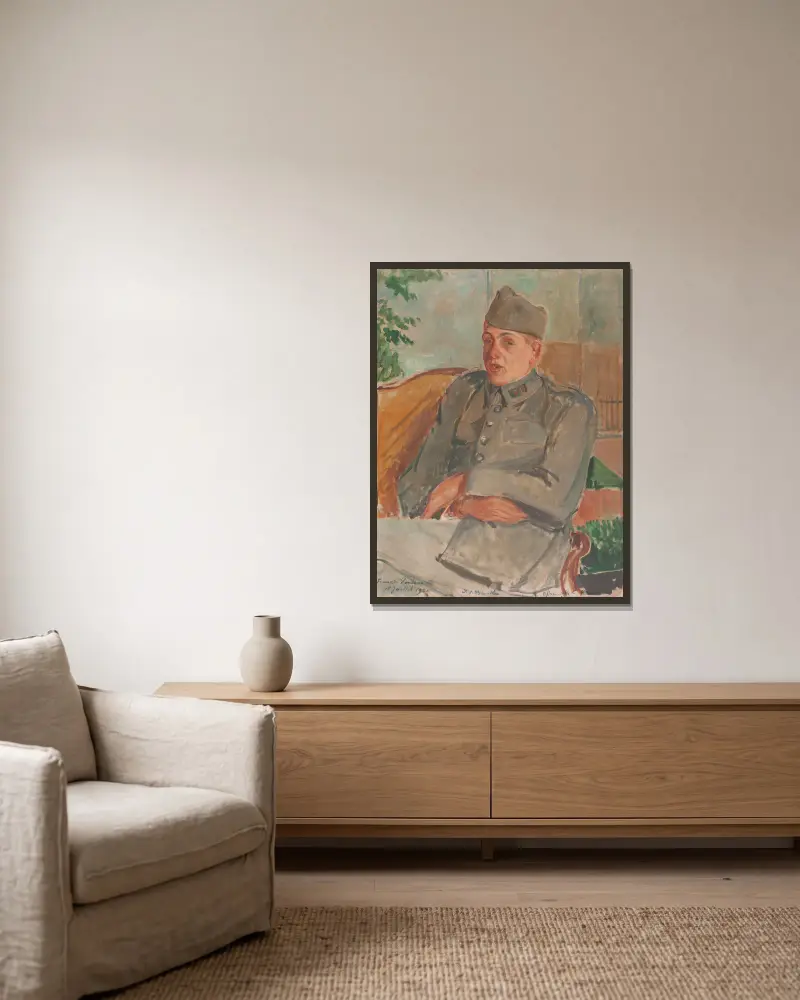 Portrait de Francis Poulenc av Jacques-Émile Blanche inramad på en vägg