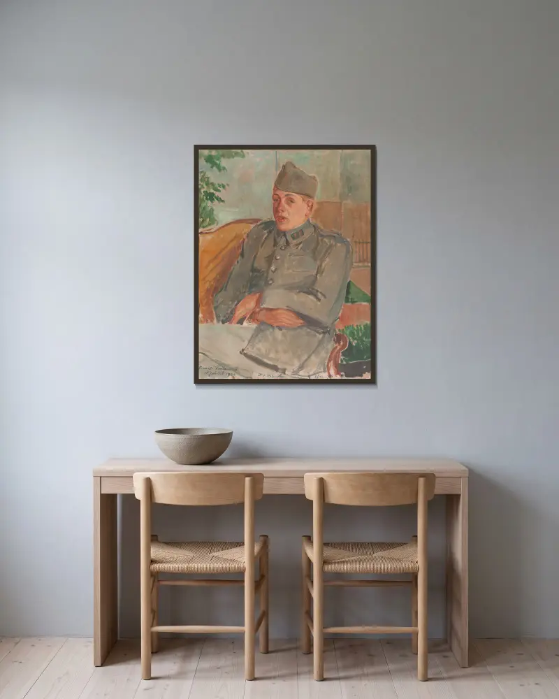 Portrait de Francis Poulenc av Jacques-Émile Blanche inramad på en vägg