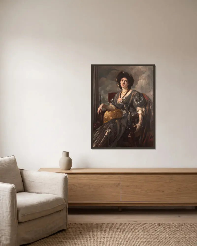 Porträt von Lady Michelham von Jacques-Émile Blanche gerahmt an einer Wand