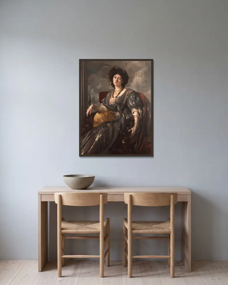 Porträt von Lady Michelham von Jacques-Émile Blanche gerahmt an einer Wand