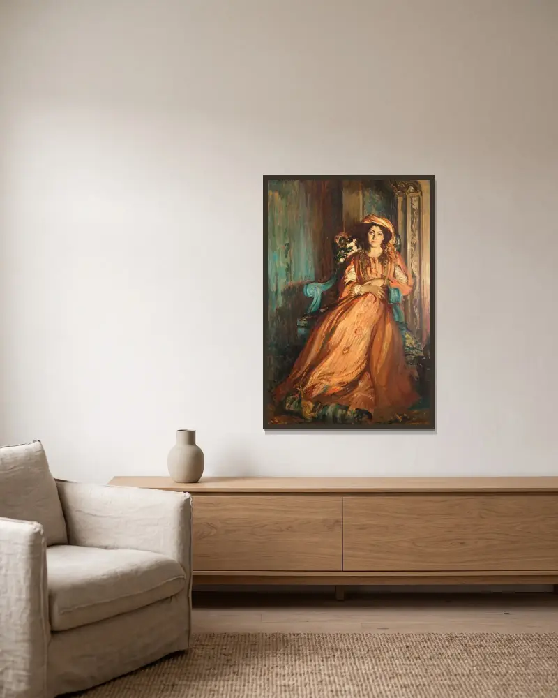 Portrait de Mabel Dodge à la Villa Curonia av Jacques-Émile Blanche inramad på en vägg
