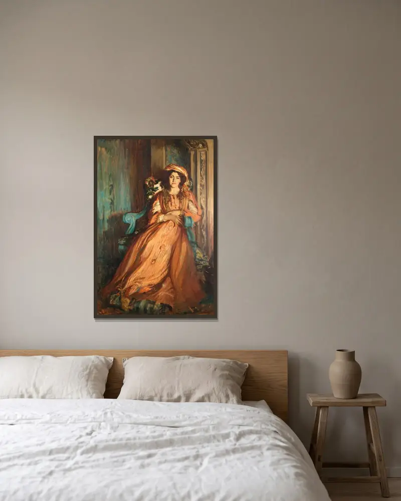 Portrait de Mabel Dodge à la Villa Curonia av Jacques-Émile Blanche inramad på en vägg