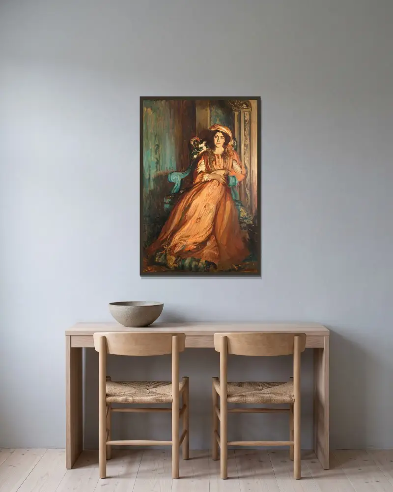 Portrait de Mabel Dodge à la Villa Curonia av Jacques-Émile Blanche inramad på en vägg