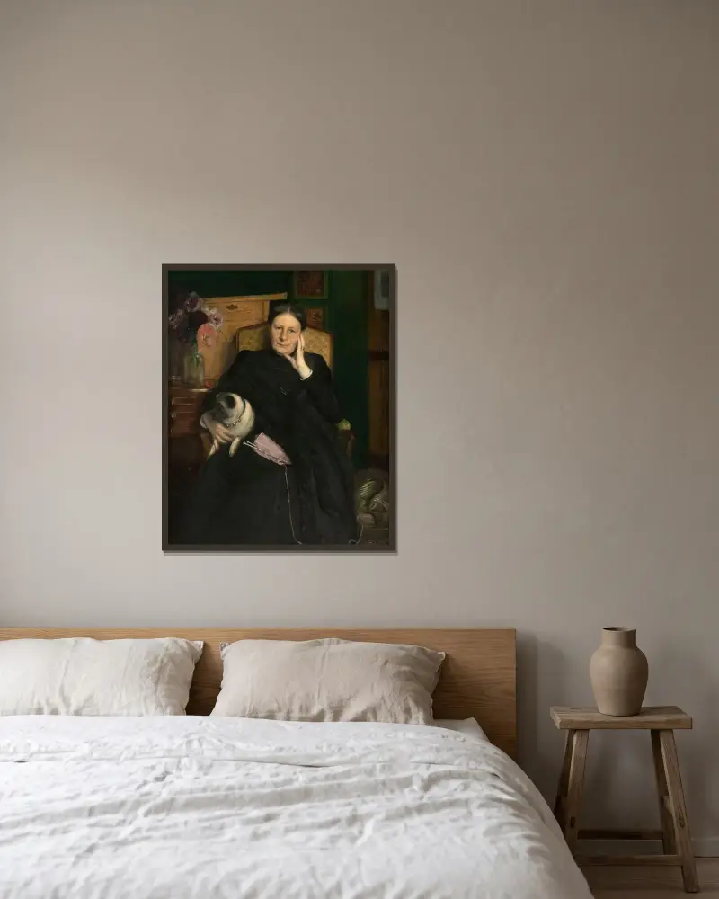 Porträtt av Madame Emile Blanche, konstnärens mor av Jacques-Émile Blanche inramad på en vägg