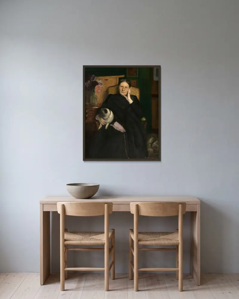 Porträtt av Madame Emile Blanche, konstnärens mor av Jacques-Émile Blanche inramad på en vägg