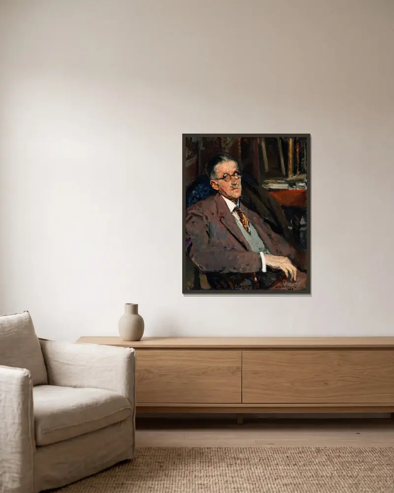 Porträtt av James Joyce (1882–1941), författare av Jacques-Émile Blanche inramad på en vägg