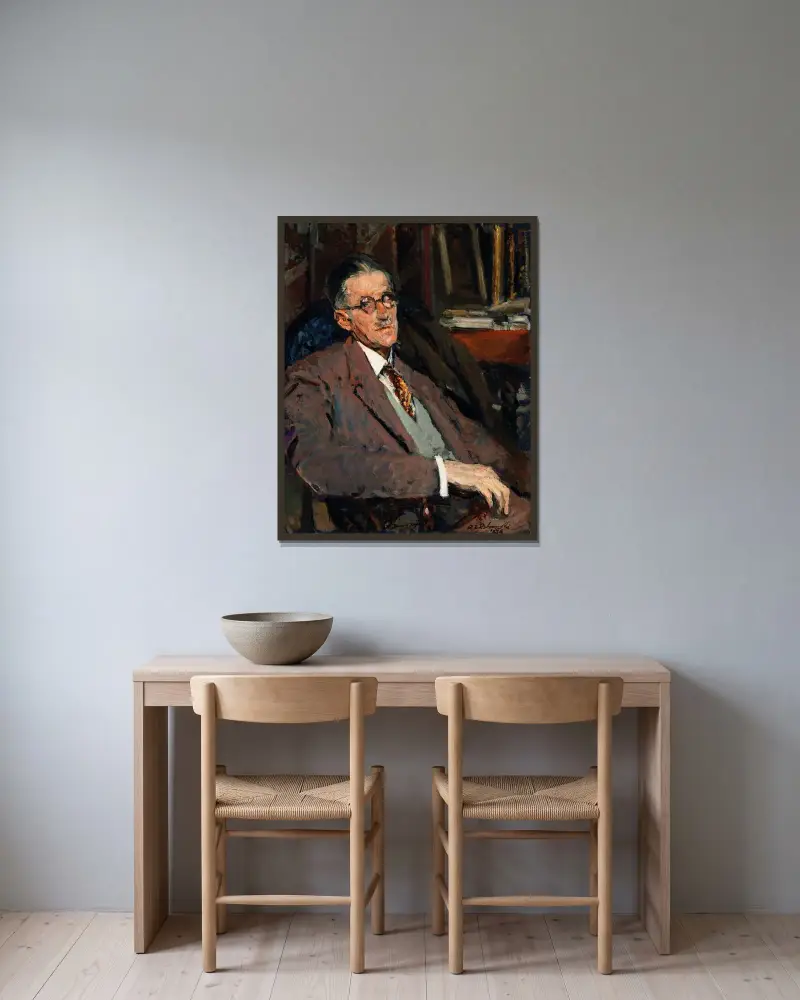 Porträtt av James Joyce (1882–1941), författare av Jacques-Émile Blanche inramad på en vägg
