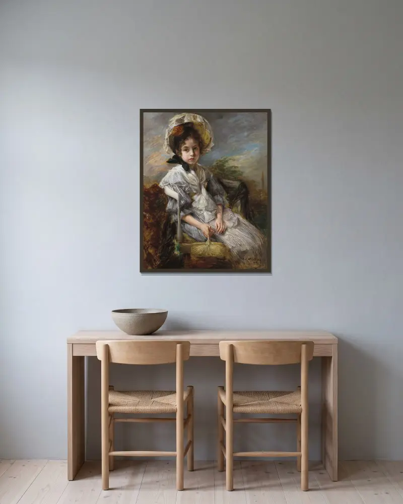 Pouponne Zelinska med korg av Jacques-Émile Blanche inramad på en vägg