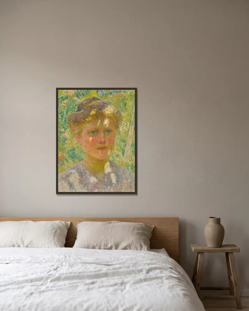 Jeune fille aux cheveux blonds av Emile Claus inramad på en vägg