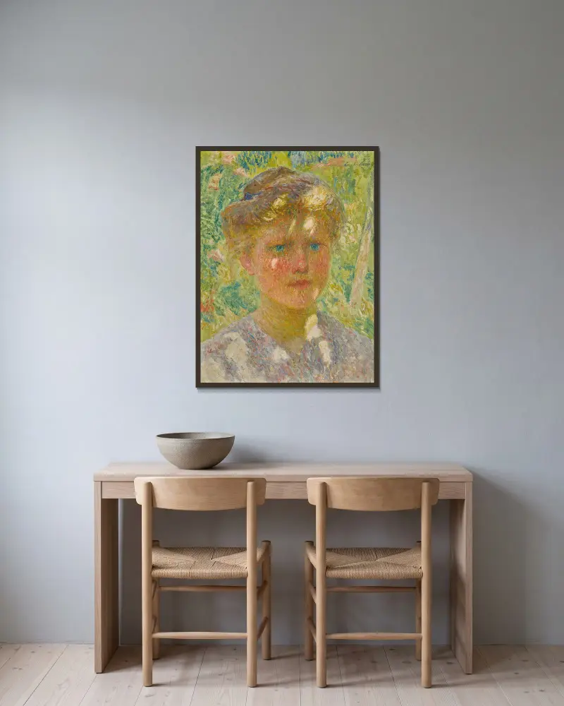 Jeune fille aux cheveux blonds av Emile Claus inramad på en vägg