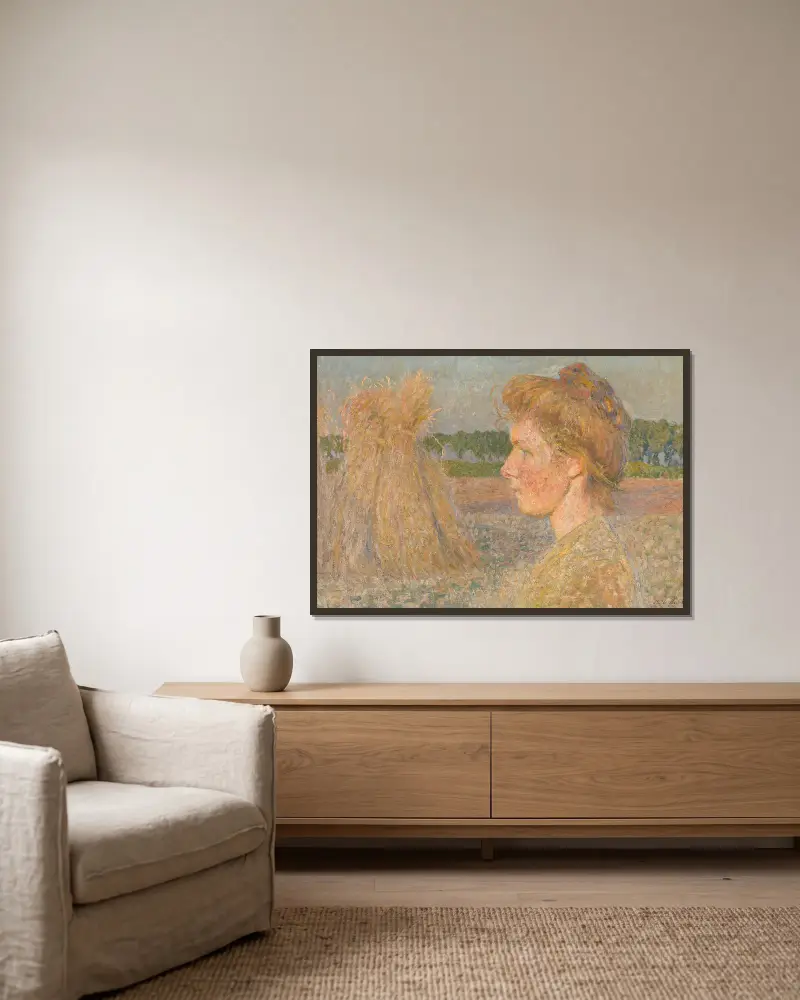 Profile of a Woman and Wheatsheaves av Emile Claus inramad på en vägg