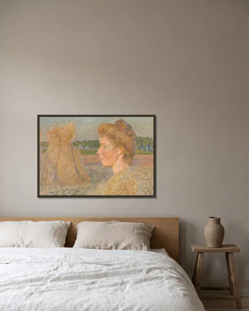 Profile of a Woman and Wheatsheaves av Emile Claus inramad på en vägg
