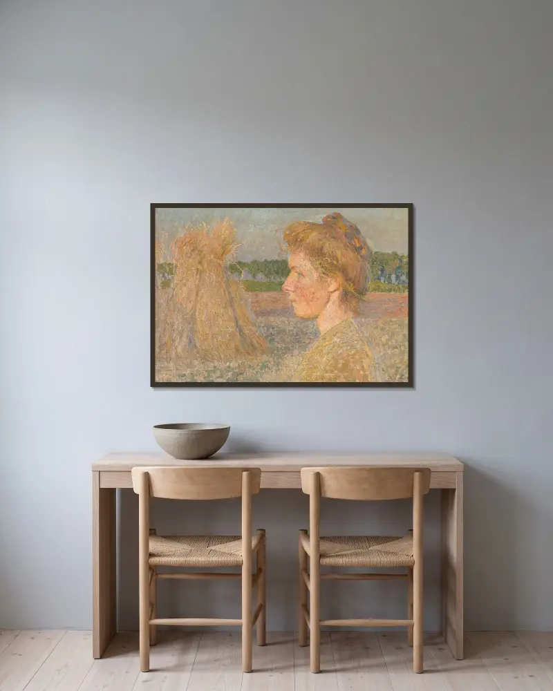 Profile of a Woman and Wheatsheaves av Emile Claus inramad på en vägg