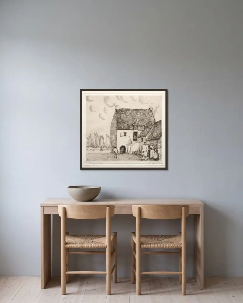 Fishermen’s Quarters av Jean-Émile Laboureur inramad på en vägg
