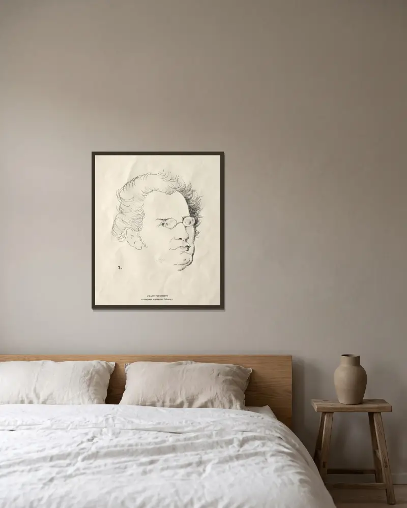 Franz Schubert av Jean-Émile Laboureur inramad på en vägg