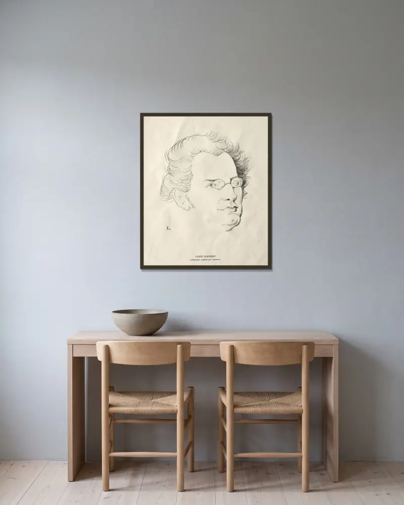 Franz Schubert av Jean-Émile Laboureur inramad på en vägg