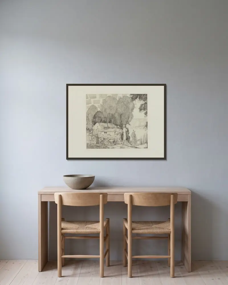 Värdshuset vid vattnet av Jean-Émile Laboureur inramad på en vägg