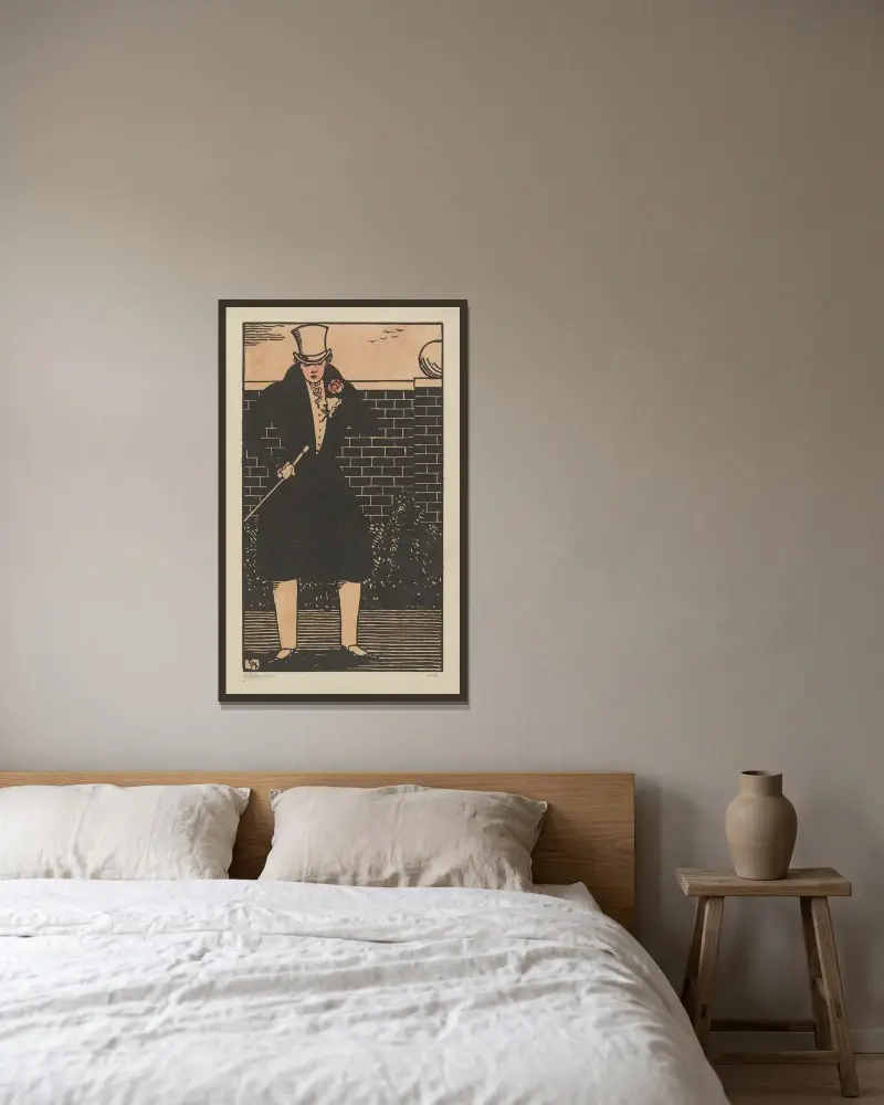 Den unge mannen med rosen av Jean-Émile Laboureur inramad på en vägg