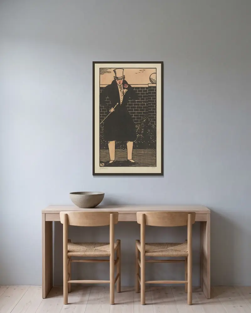 Den unge mannen med rosen av Jean-Émile Laboureur inramad på en vägg