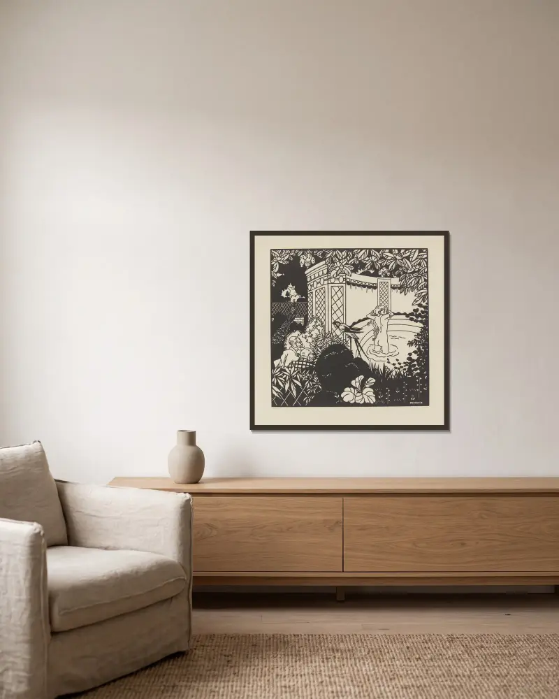 Suzanne im Bad von Jean-Émile Laboureur gerahmt an einer Wand