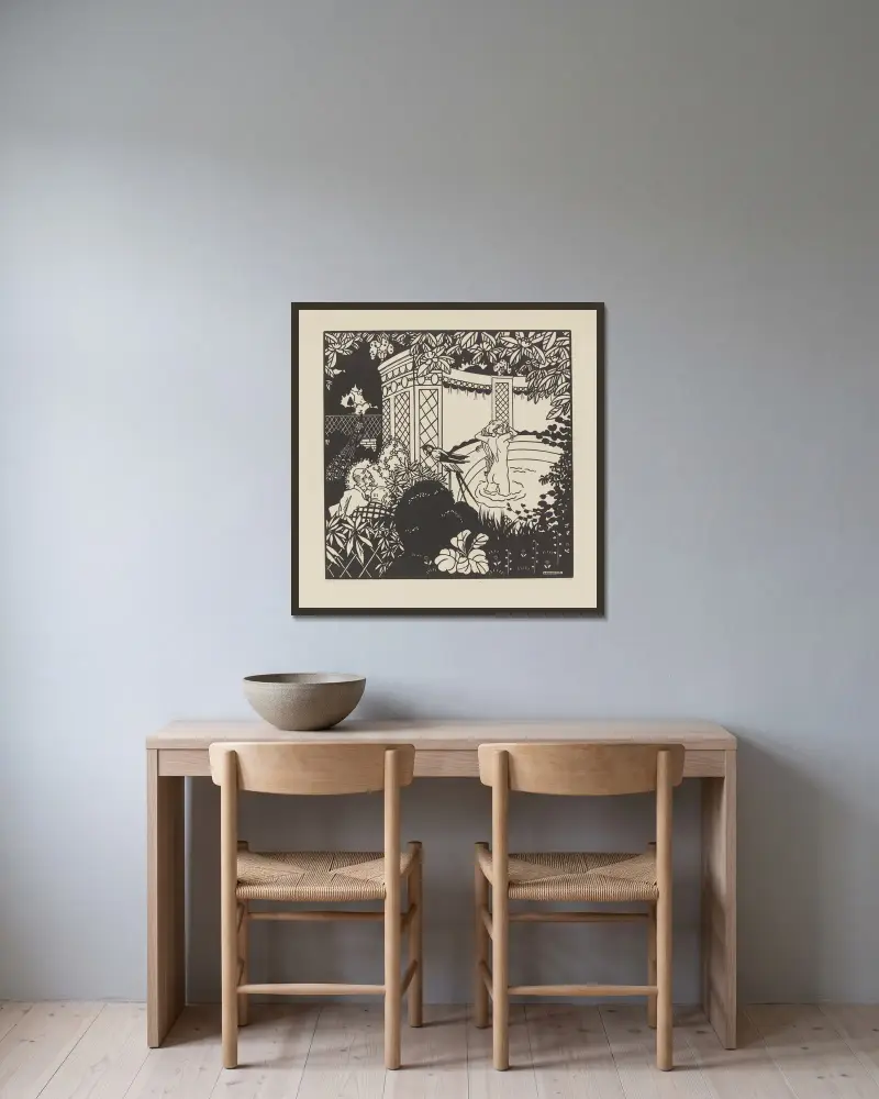 Suzanne im Bad von Jean-Émile Laboureur gerahmt an einer Wand