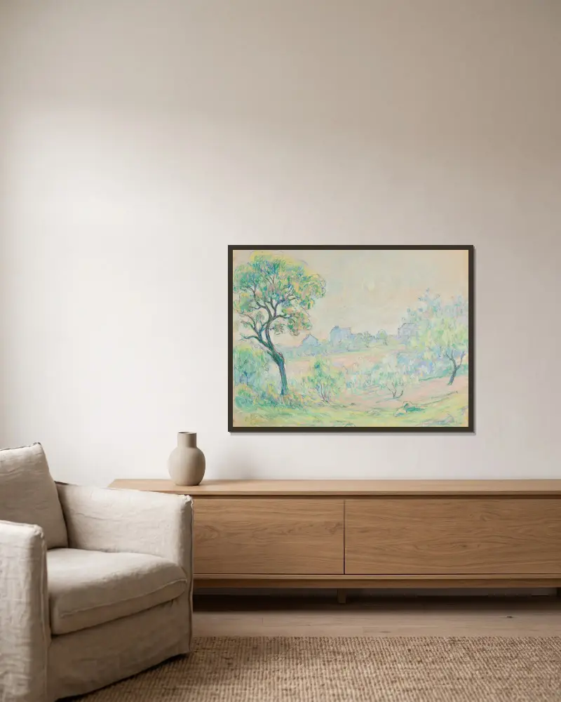 Paysage avec maisons au fond av Claude-Émile Schuffenecker inramad på en vägg