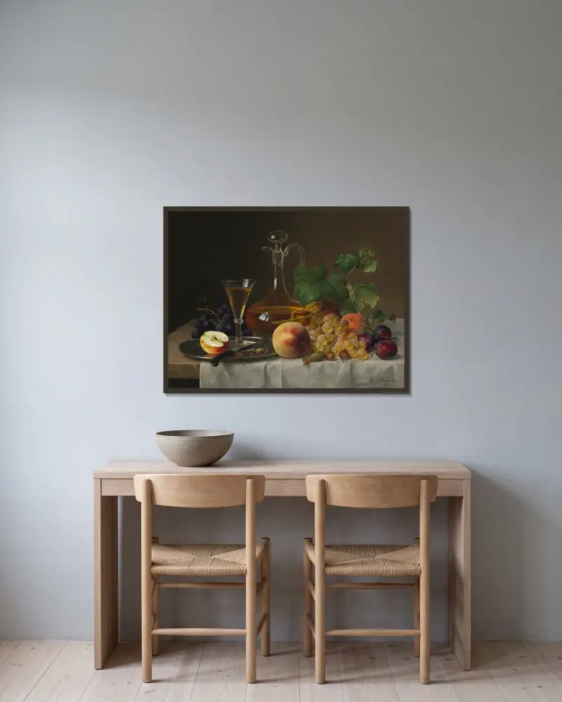 Still Life with Fruit, 1873 av Emilie Preyer inramad på en vägg
