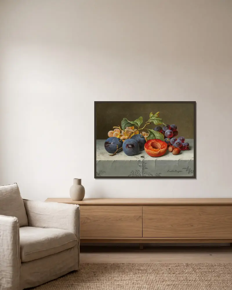 Still Life with Fruit – nr 2 av Emilie Preyer inramad på en vägg
