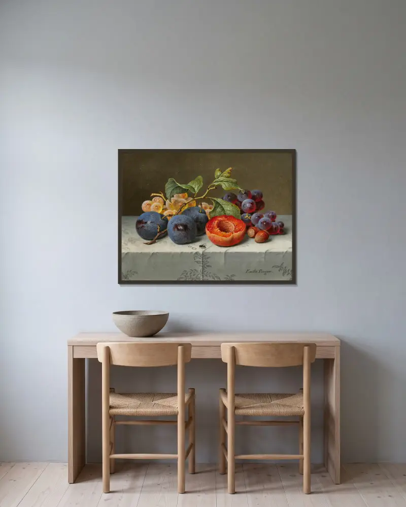 Still Life with Fruit – nr 2 av Emilie Preyer inramad på en vägg