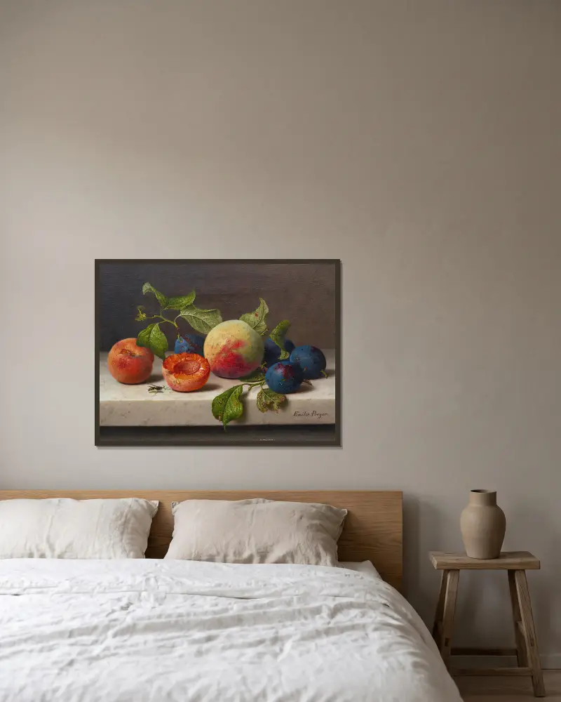 Still-life with Fruit – nr 1 av Emilie Preyer inramad på en vägg