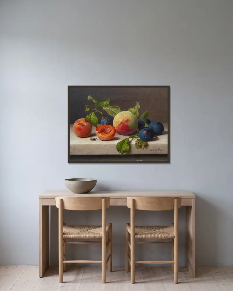 Still-life with Fruit – nr 1 av Emilie Preyer inramad på en vägg