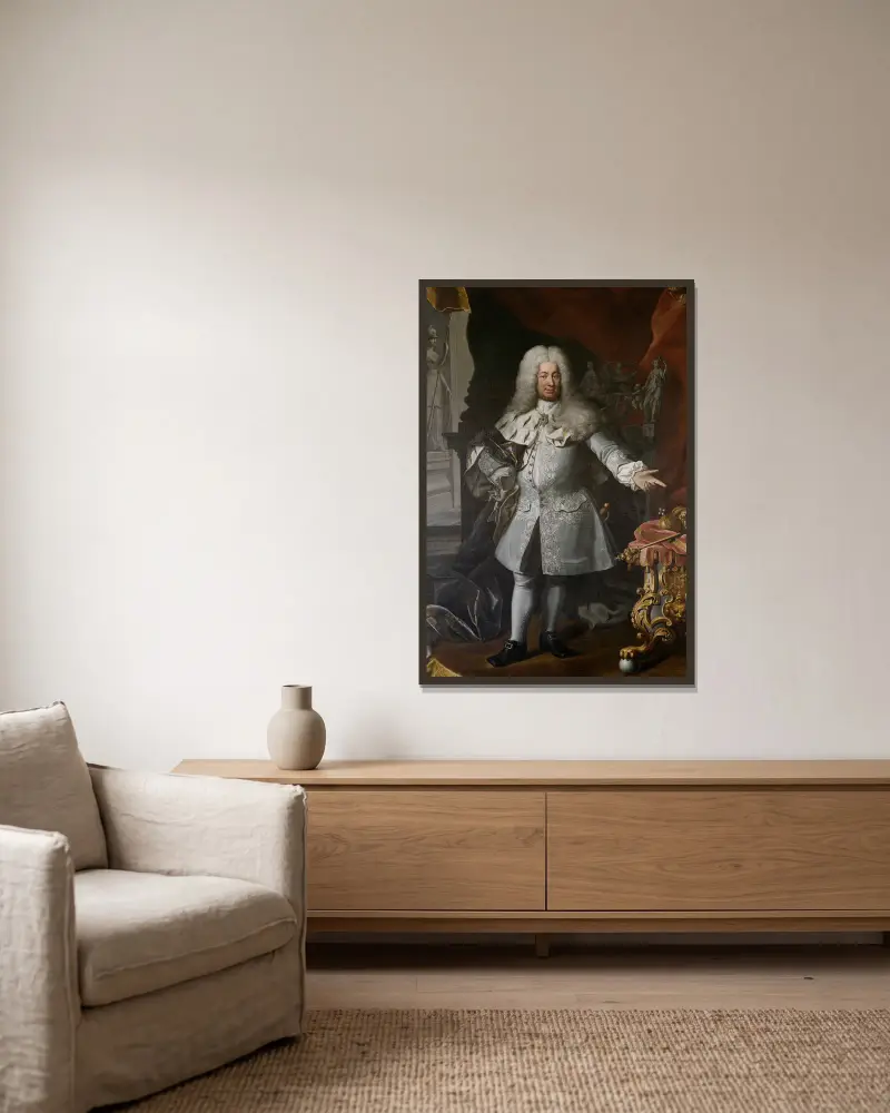 Fredrik I, kung av Sverige 1720–1751 av Georg Engelhard Schröder inramad på en vägg