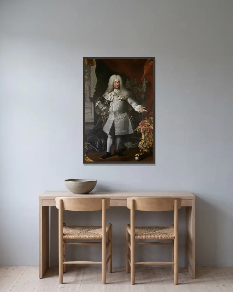 Fredrik I, kung av Sverige 1720–1751 av Georg Engelhard Schröder inramad på en vägg