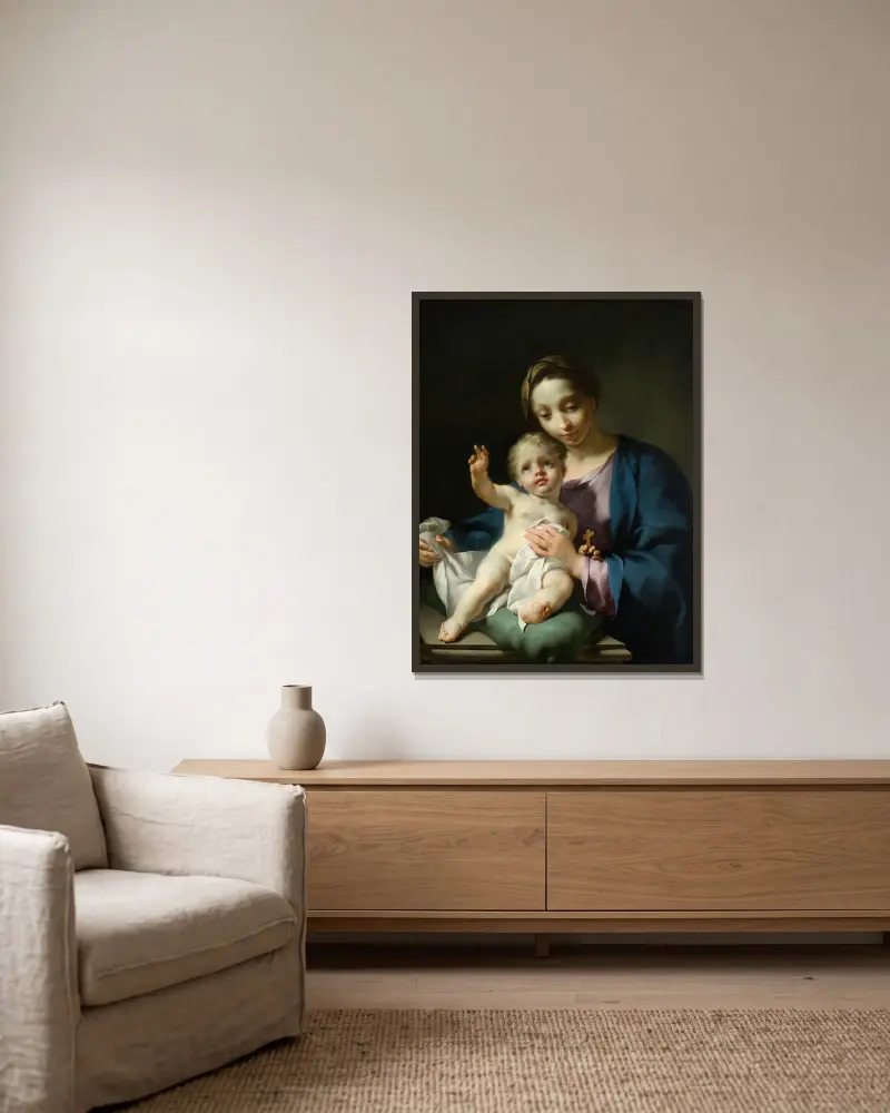 Madonna mit Kind von Georg Engelhard Schröder gerahmt an einer Wand