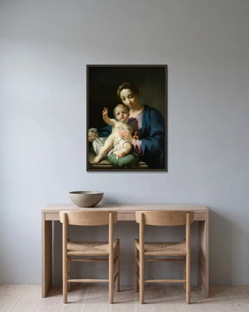 Madonna mit Kind von Georg Engelhard Schröder gerahmt an einer Wand